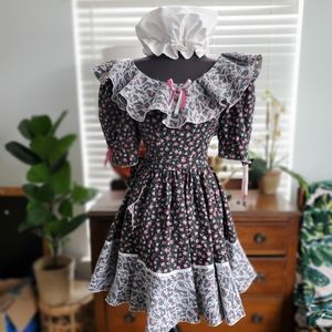 Vintage Prairie Costume Adult Size 5/6 Small 2 Piece with Belt